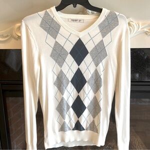 Grandpa Old Navy Argyle Mens Sweater Lightweight Off White Small V Neck